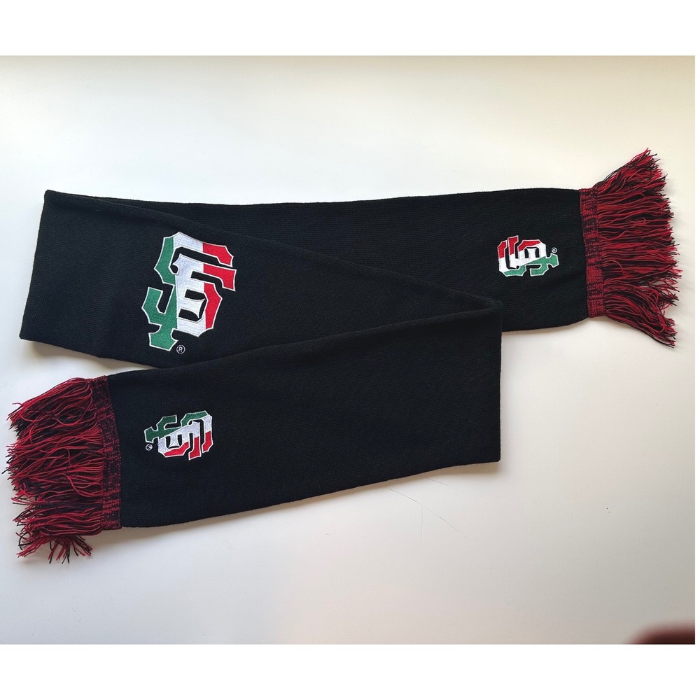 SF Giants Mexico Scarf Black Red Green Embroidered Logo‎ Knit Winter Fan